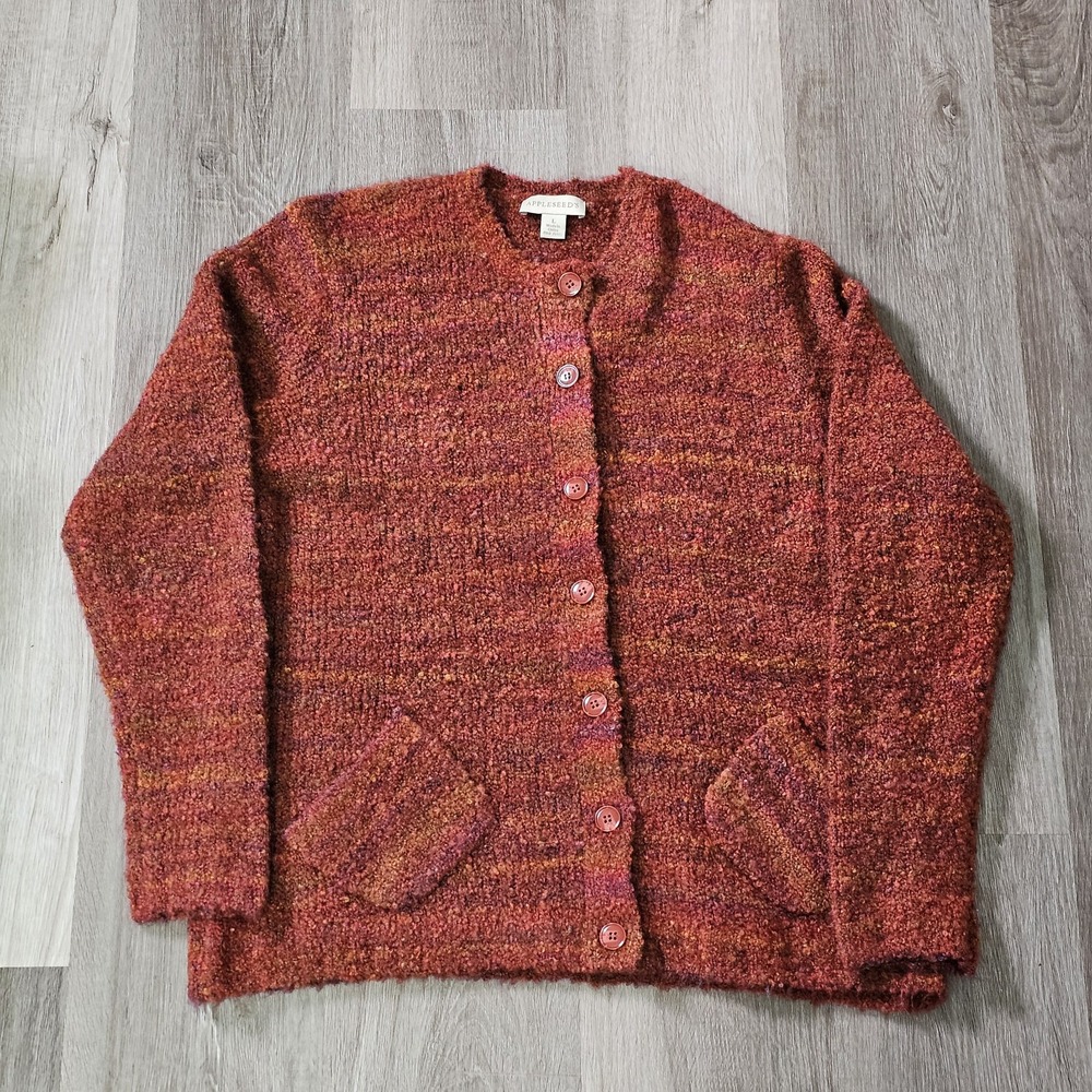 Appleseed's Fuzzy Cardigan Size Large Faux Fur Orange